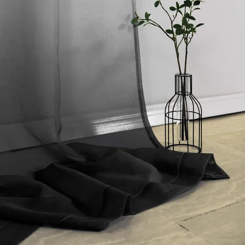 Vista 7 de KOUFALL - Cortinas negras de 63 pulgadas de largo para dormitorio, juego de 2 paneles con ojales, cortinas semitransparentes de imitación de lino