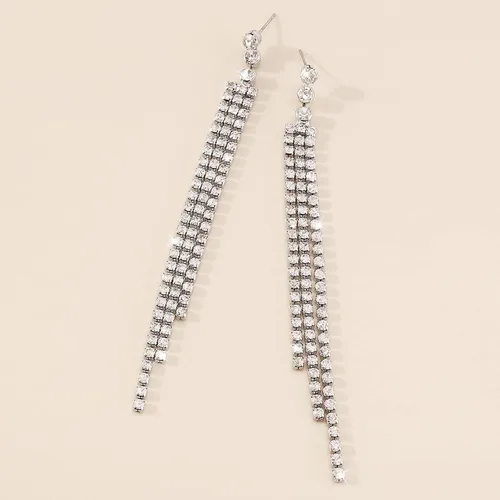 Vista 4 de Aretes de borla para mujer, cadena de discoteca, aretes colgantes para boda, dama de honor, para fiesta