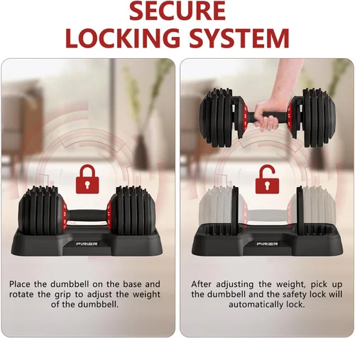 Vista 6 de Mancuerna ajustable de 55 libras, 10 opciones de peso, mango de metal antideslizante, perfecto para equipo de ejercicio en casa y gimnasio