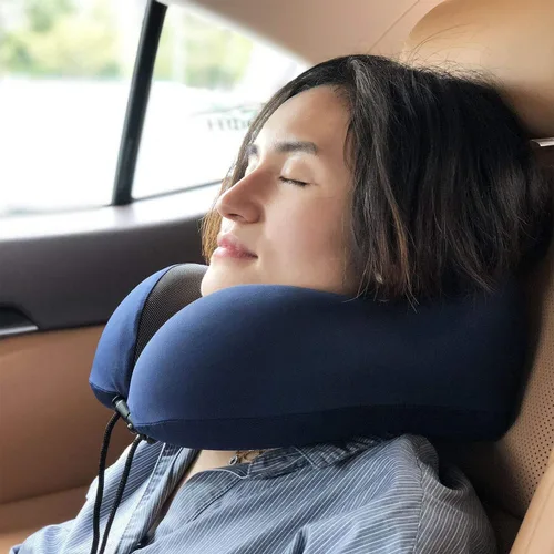 Vista 7 de MLVOC Almohada de viaje 100% espuma viscoelástica pura para el cuello, cubierta cómoda y transpirable, lavable a máquina, kit de viaje para avión