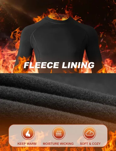 Vista 3 de Heathyoga Conjunto de ropa interior térmica para hombre, con forro polar, capa base, parte superior, ropa interior térmica de invierno para hombre