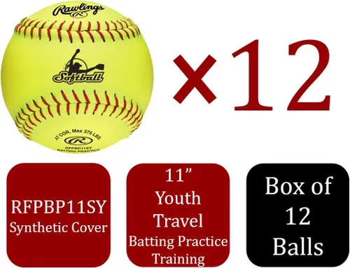Vista 2 de Rawlings Pelotas de sóftbol para práctica de bateo Opciones de 11" y 12" Opciones de 6 y 12