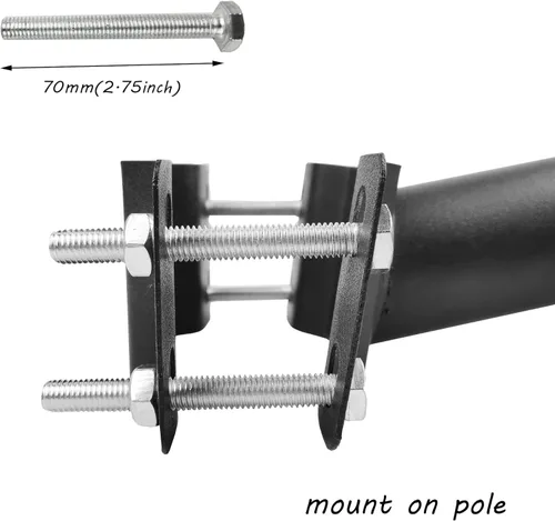 Vista 3 de Paquete de 2 Soportes de Montaje para Poste de Luz, Kit de Extensión de Soporte de Montaje para Poste Solar, Tubos de Metal Negro para Bandera