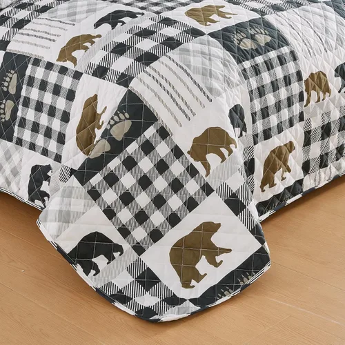 Vista 3 de Market & Place Edredón rústico tamaño individual Juego de 2 piezas de cobija estilo cabaña con funda de almohada Edredón reversible estilo casa
