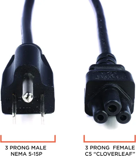 Vista 5 de Cable de alimentación de CA de 3 pies, color negro, de 3 clavijas, para portátiles, computadoras y fuentes de alimentación, cable de alimentación