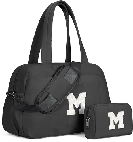 Vista 201 de Bolsa de lona Vogewood, bolsas personalizadas de fin de semana para mujer, bolsas de viaje con estuche de maquillaje, regalos de cumpleaños, Beige