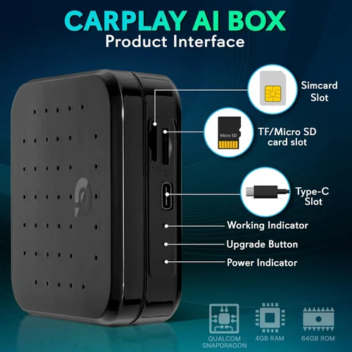 Vista 7 de Pyle Caja inalámbrica Carplay iA, 4GB RAM 64GB ROM, 2.4GHz, 5GHz Dual Band WiFi BT Octa Core 64Bits D, 4K Full HD, H.265, USB3.0 Android Box