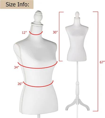 Vista 5 de HYNAWIN Forma de vestido de cuerpo de torso de maniquí femenino blanco con soporte de trípode ajustable para exhibición de joyas de vestir