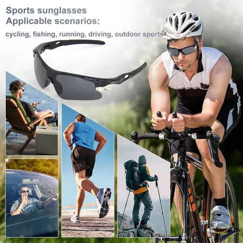 Vista 5 de Gafas de sol deportivas unisex con protección UV400, lentes inastillables, resistentes al viento, marco ligero para correr, ciclismo, escalada