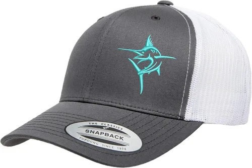 Vista 21 de Embroidered Swordfish Trucker Hat for Men & Women – Adjustable Mesh Back Snapback Baseball Cap for Fishing Negro-swwt