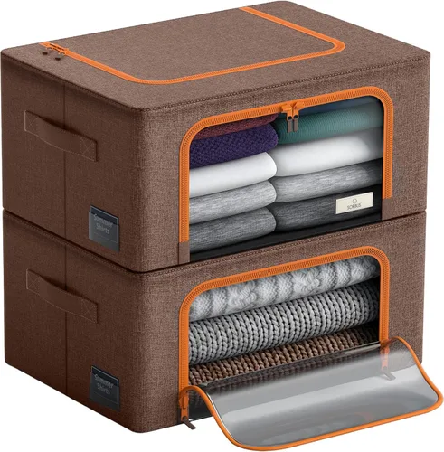 Sorbus Cajas de almacenamiento, juego de cestas plegables apilables con ventana transparente grande y asas de transporte, para ropa de cama, ropa de
