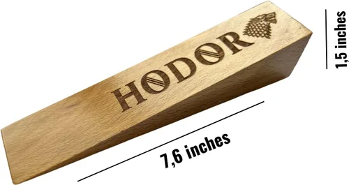 Vista 2 de Hodor - Tope de puerta XL de madera de haya natural cuña de goma antideslizante GoT con letrero Stark - Más grande que nunca