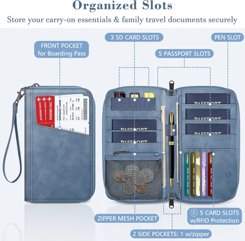 Vista 2 de Fintie Soporte para pasaporte familiar, cartera con bloqueo RFID, estuche organizador de documentos de viaje, funda para tarjetas de crédito