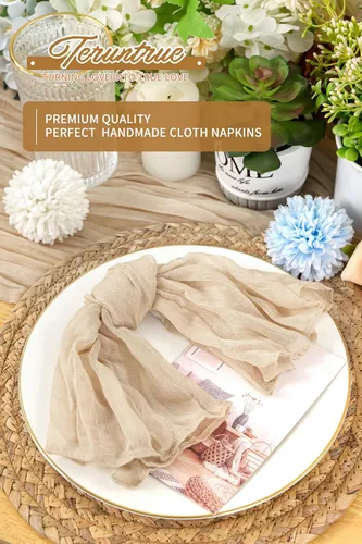 Vista 5 de 42 Paquetes de Servilletas de Gasa de Muselina de 20 x 20 Pulgadas, Servilletas de Cena Arrugadas Color Beige, Marrón Claro Rústicas Boho de Tela
