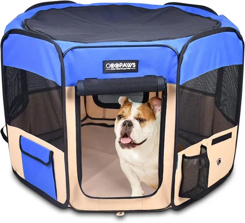 Vista 7 de JESPET 61" Parque de juegos para perros, corral portátil para perros con funda blanda para ejercicio, con bolsa de transporte para cachorros, gatos