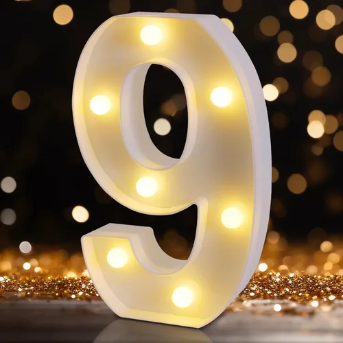Vista 15 de Números de marquesina LED, números iluminados 2025 para fiestas, letras pequeñas iluminadas, número iluminado a pilas para cumpleaños o decoración