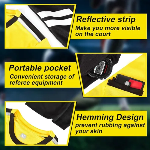 Vista 4 de Xuhal Kit de árbitro de fútbol, camiseta de árbitro, tarjetas de árbitro de fútbol, pantalones cortos de árbitro, calcetines, silbato de árbitro