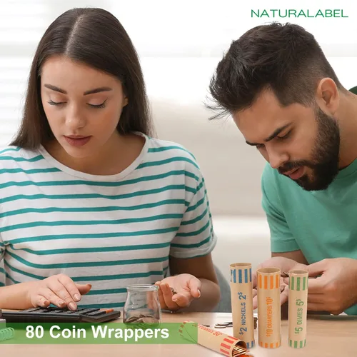 Vista 6 de NATURALABEL 80 unidades de rollos de monedas preformados surtidos para cuartos, centavos, níquel, monedas de diez centavos