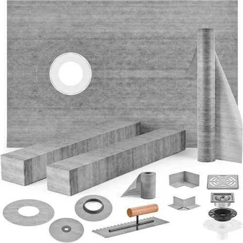Vista 6 de VEVOR Kit de Bordillo para Ducha, 38"x60" Revestimiento de Bordillo para Ducha Impermeable con Brida de Unión Desplazada de ABS de 4", Rejilla
