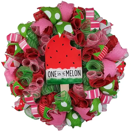 Watermelon Summer Door Wreath - Spring Door Decor - One in a Melon - Pink Lime Green Red White