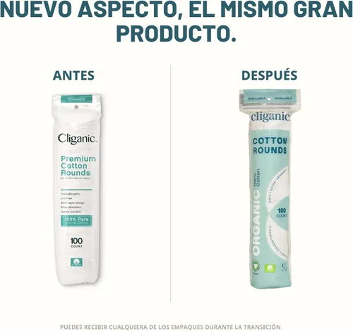 Vista 2 de Cliganic Almohadillas desmaquillantes redondas de algodón orgánico (300 unidades), hipoalergénicas, sin pelusas, 100% algodón puro