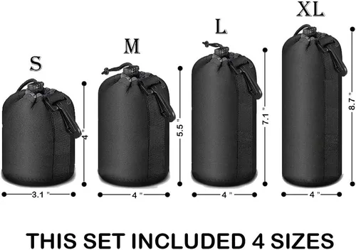 Vista 2 de Selens Juego de 4 fundas para lentes con funda protectora gruesa de neopreno para lente de cámara DSLR Sony Nikon Olympus Panasonic – Tamaño: bolsas