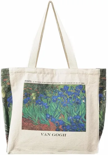 Vista 13 de BROADREAM Bolsa Tote de Lona Estética para Mujeres, Bolsa Tote de Libros Vintage Reutilizable con Bolsillo Interior con Cremallera