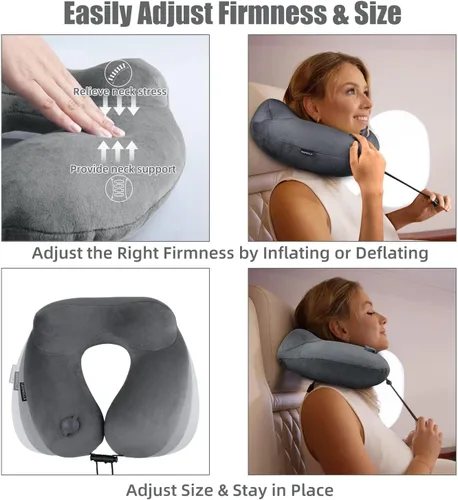 Vista 18 de urophylla Inflatable Travel Neck Pillow for Airplanes, Super Soft Velvet Neck Support, Adjustable Firmness, Blow Up Plane Pillow for Long Flights