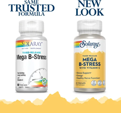 Vista 2 de SOLARAY Mega Vitamina B-Estrés, Complejo vitamínico B de liberación programada con 1000 mg de vitamina C para el estrés, la energía y el apoyo a