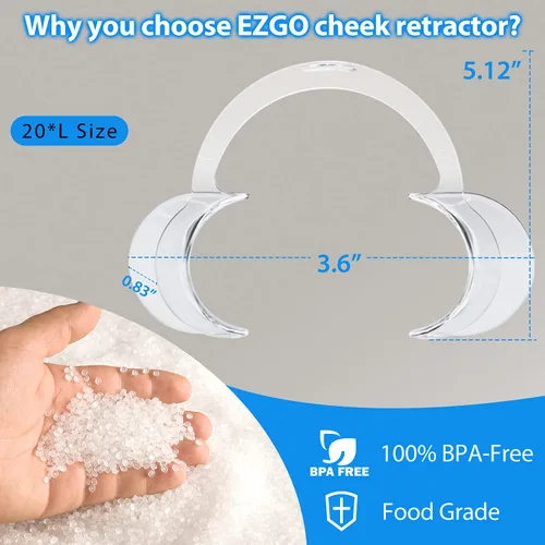 Vista 2 de EZGO 20 piezas (tamaño L) para blanquear los dientes en forma de C, abridor de boca dental desechable, retractor de mejillas de labios dentales