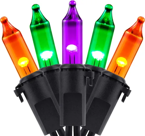 Vista 13 de YULETIME 100 luces de Navidad multicolor, 33 pies de cable verde certificado UL como incandescentes, mini cadena de luces LED
