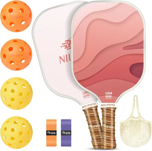 Vista 16 de niupipo Pickleball Paddles Set of 2 or 4, USAPA Approved Fiberglass Pickleball Paddle Set with Balls and Bag, Polypropylene Honeycomb Core