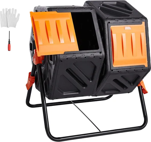 Vista 10 de VEVOR Cubo de compostaje, compostador giratorio pequeño de 18.5 galones, cámara única compacta giratoria con puerta corrediza y marco de acero