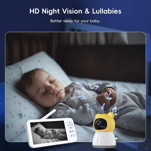 Vista 3 de Monitor de bebé con cámara y audio, cámara inteligente HD 2K para bebé, pantalla WiFi de 5 pulgadas, visión nocturna, sensor de humedad