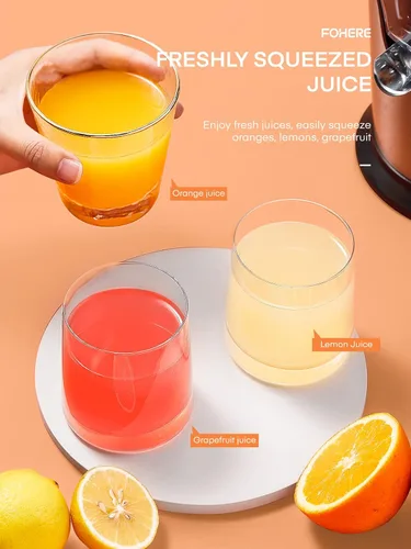 Vista 5 de FOHERE Exprimidor de Jugo de Naranja Exprimidor Eléctrico de Cítricos con Dos Conos Intercambiables Adecuado para Naranja, Limón y Pomelo, Acero