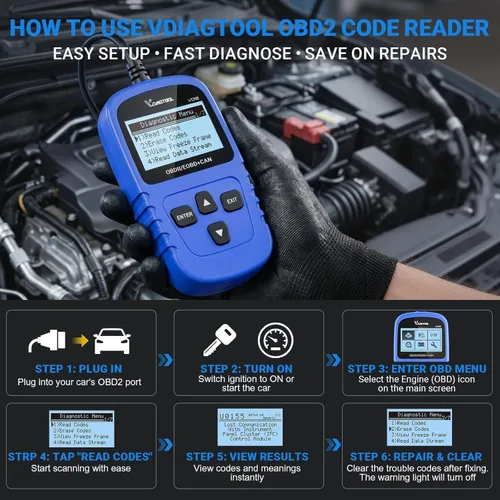 Vista 2 de VDIAGTOOL VD10 Escáner OBD2 Lector de Códigos Herramienta de Diagnóstico Automotriz Lector de Códigos de Falla del Motor para Apagar CEL con Freeze