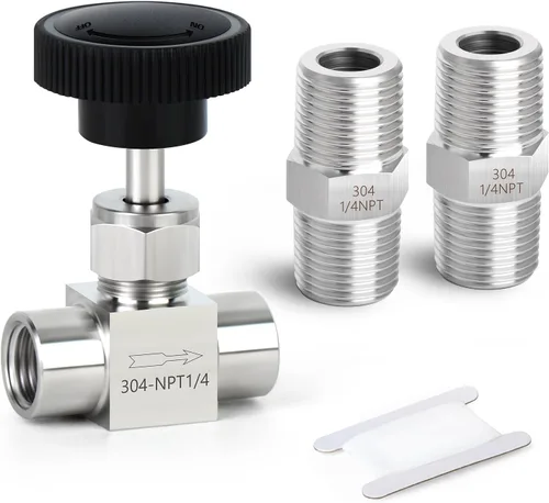 Vista 32 de TAISHER 1 pieza Válvula de aguja de 90 grados de acero inoxidable 304 1/2" NPT macho x 1/2" NPT hembra para control de flujo de agua, gas y aceite