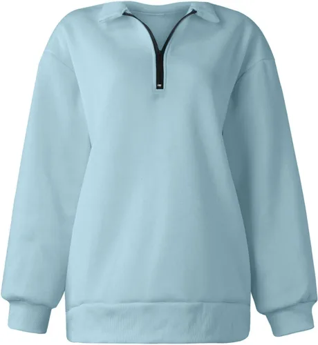 Vista 3 de FlekmanArt Womens Oversized Half Zip Pullover Long Sleeve Sweatshirt Quarter Zip Hoodie Sweater Teen Girls Fall Y2K Clothes