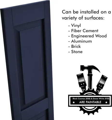 Vista 5 de Persianas de vinilo de panel elevado (1 par) 12 x 31 pulgadas - Cielo nocturno azul marino Persianas exteriores Incluye accesorios de montaje