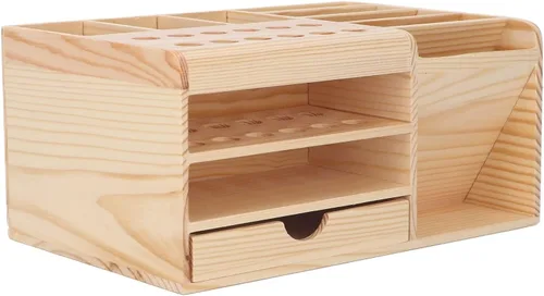 Vista 6 de Caja de herramientas de artesanía de madera, caja de piezas de herramientas clasificadas de madera sintética cepillo de almacenamiento organizador