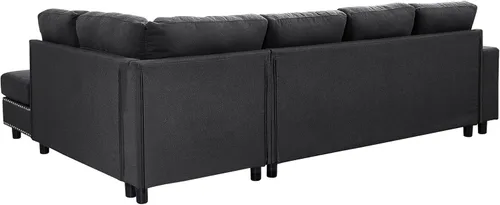 Vista 173 de Sofá modular de felpilla con tapicería en forma de L, sofá modular de 4 asientos con otomana extraíble y 5 almohadas para sala de estar, apartamento