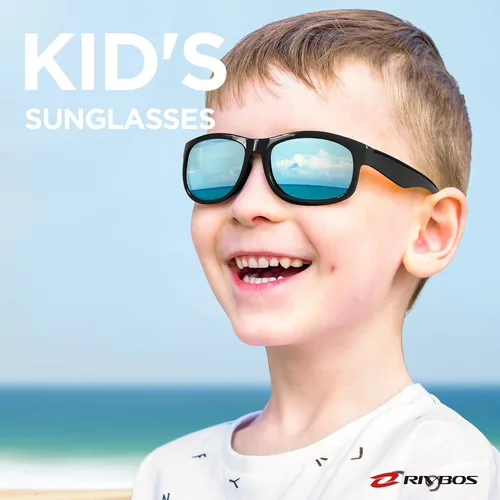 Vista 2 de RIVBOS Kids Sunglasses with Strap Polarized UV Protection Flexible Rubber Shades for Boys Girls RBK023