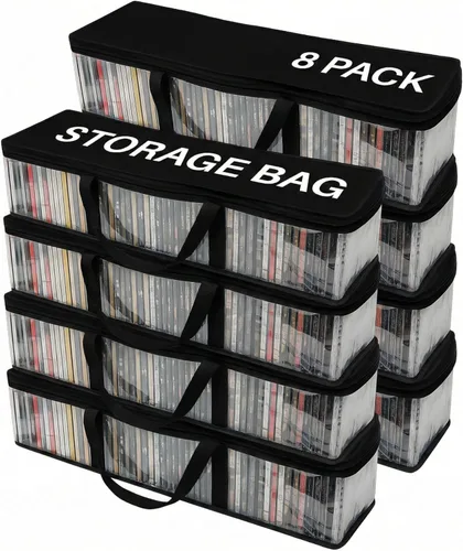 Vista 8 de Evelots Paquete de 4 bolsas de almacenamiento de CD, plástico PVC transparente, capacidad para 192 CD con fundas de asas totalmente fuertes, protege
