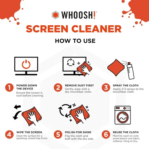 Vista 7 de WHOOSH! Screen Shine Go XL - 3.4 onzas líquidas con paño de microfibra - Potente limpiador de pantalla en aerosol sin rayas para MacBook, laptop