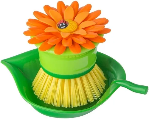 Vigar Cepillo de Limpieza de Palmas con Flor para Platos con Soporte, Cepillos de Cocina Perfectos para Platos, Cepillo de Fregadero y Cepillos de