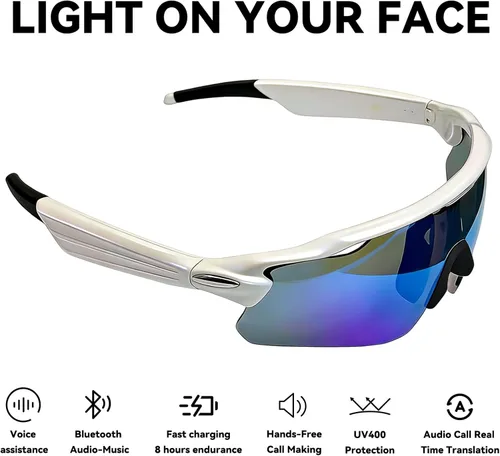Vista 2 de Lentes de sol Bluetooth para hombres y mujeres, lentes inteligentes con altavoces de oreja abierta, asistente de voz, control táctil, lente