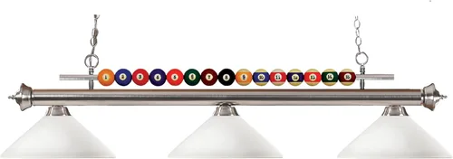 Z-Lite 170BN-AMO14 Shark Three Light Billar, marco de metal, acabado de níquel cepillado y sombra de ópalo mate de material de vidrio