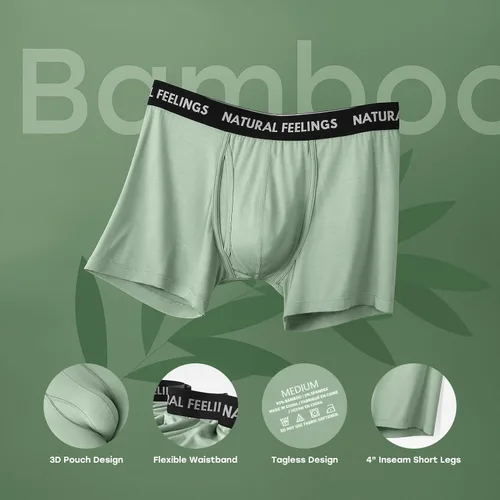 Vista 4 de Natural Feelings Ropa interior de bambú para hombre, ropa interior cómoda y transpirable para hombres con bragueta abierta, paquete de 5