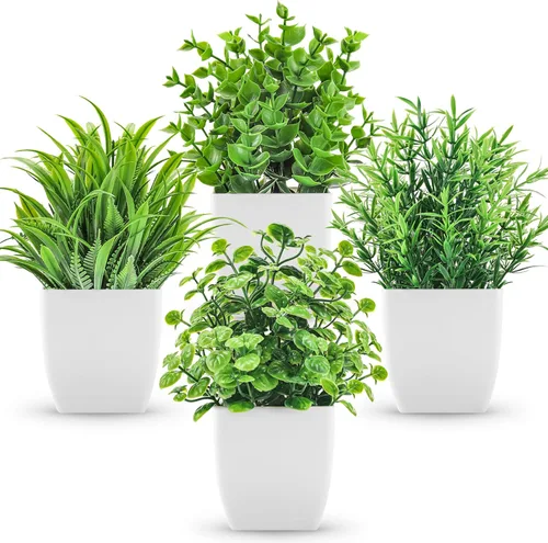 Vista 10 de Paquete de 2 plantas falsas, pequeñas plantas artificiales de vegetación artificial para interiores para el hogar, granja, baño, decoración