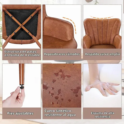 Vista 6 de Yaheetech Silla de Brazos de Piel Sintética PU, Silla Decorativa Moderna con Patas Metálicas, Cómoda Silla Barril Tapizada para Sala de Estar, Marrón